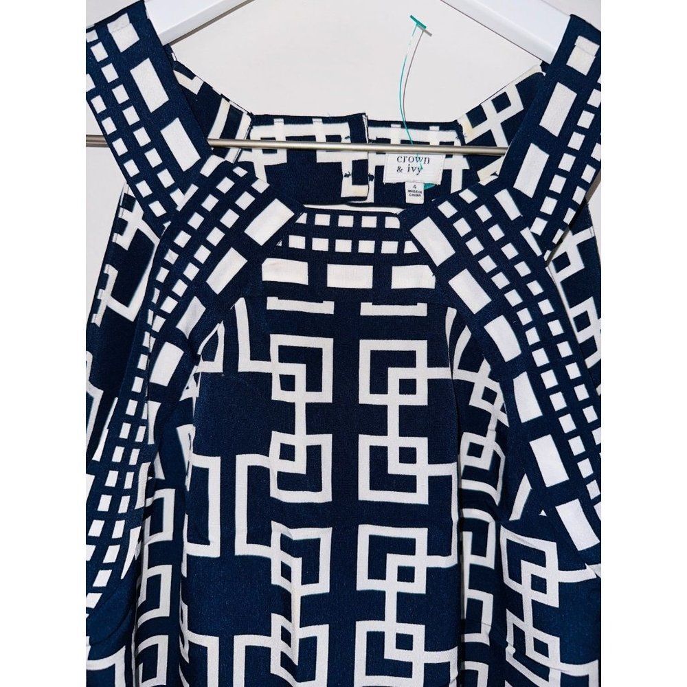 A3 crown ivy dress womens size 4 navy white geo preppy - Picture 6 of 7